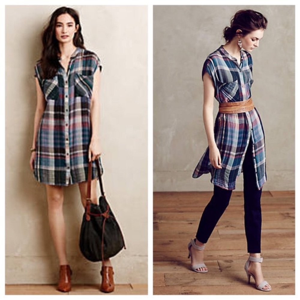 Anthropologie Mixed Plaid tunic